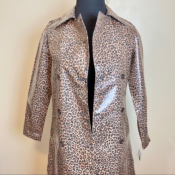 Leopard Print Water Resistant Coated Trench Coat - Picture 4 of 8